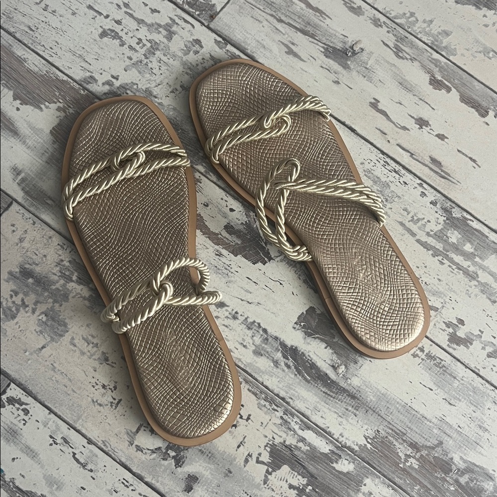 Kaanas Alicia Slide Champagne Rope Sandals 7 - Picture 4 of 5